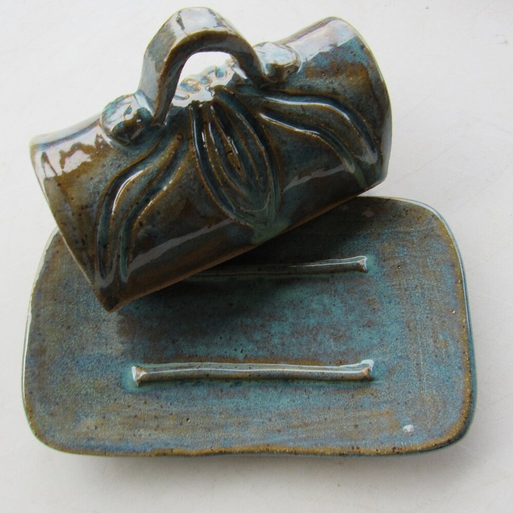 Turquoise Handmade Pottery Art Butter Dish